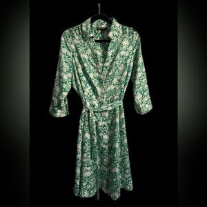 Green and white tea length dress